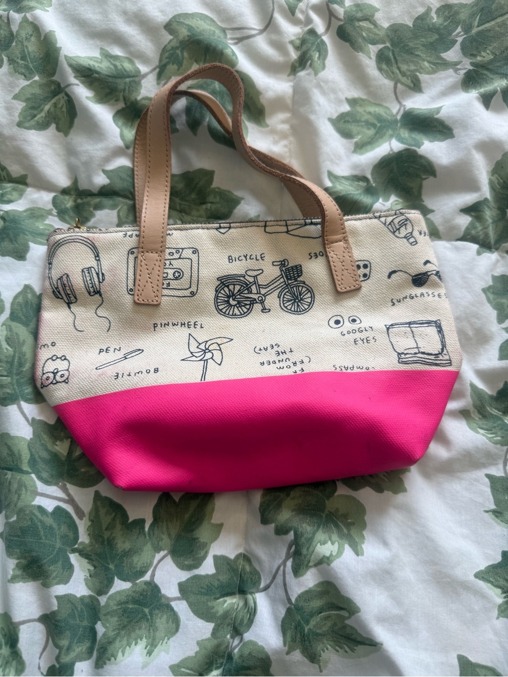 Canvas Kids Tote with Pink Base and Tan Handles